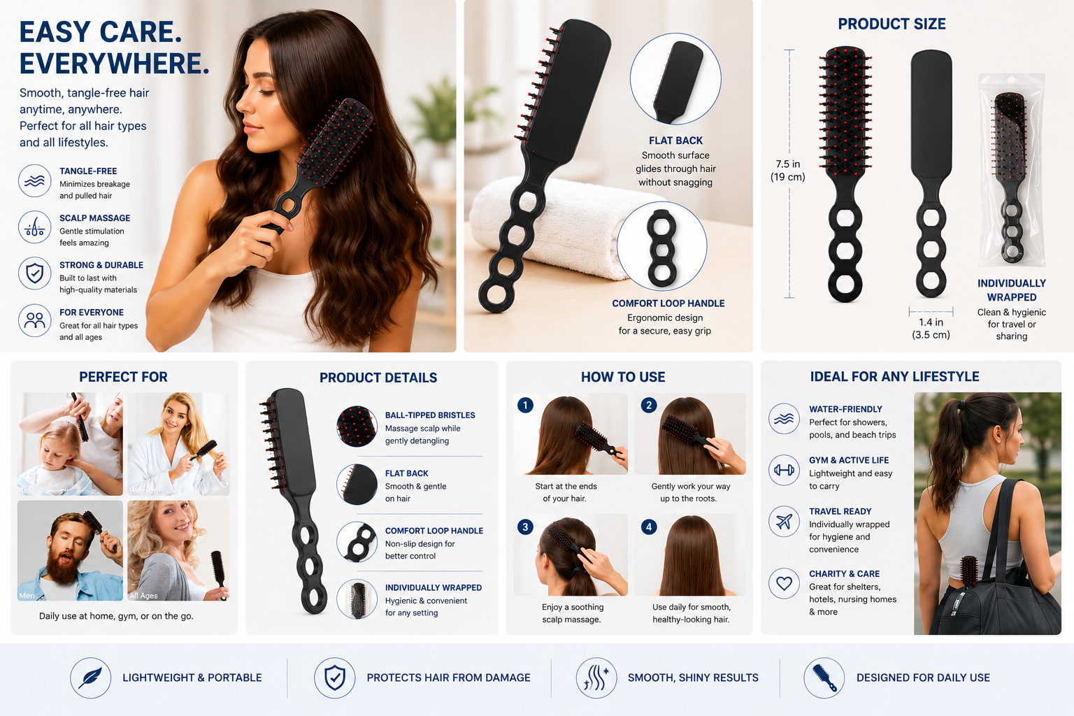Black Detangling Hair Brush